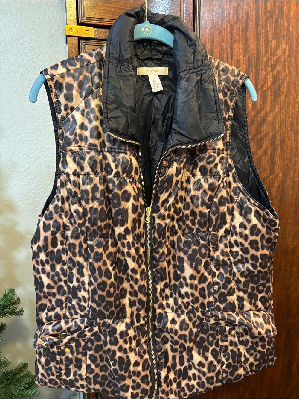 Chico's Leopard-Print Puffer Vest in Black and Brown